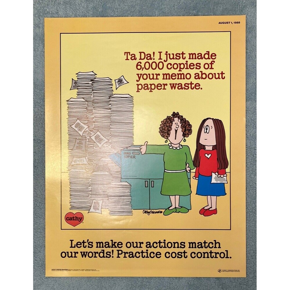 VTG CATHY Comic Strip "Cost Control" Office Motivational Poster- Guisewite